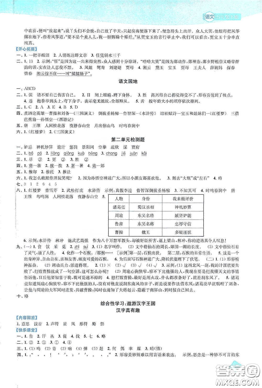 蘇州大學出版社2021金鑰匙1+1課時作業(yè)五年級語文下冊國標全國版答案