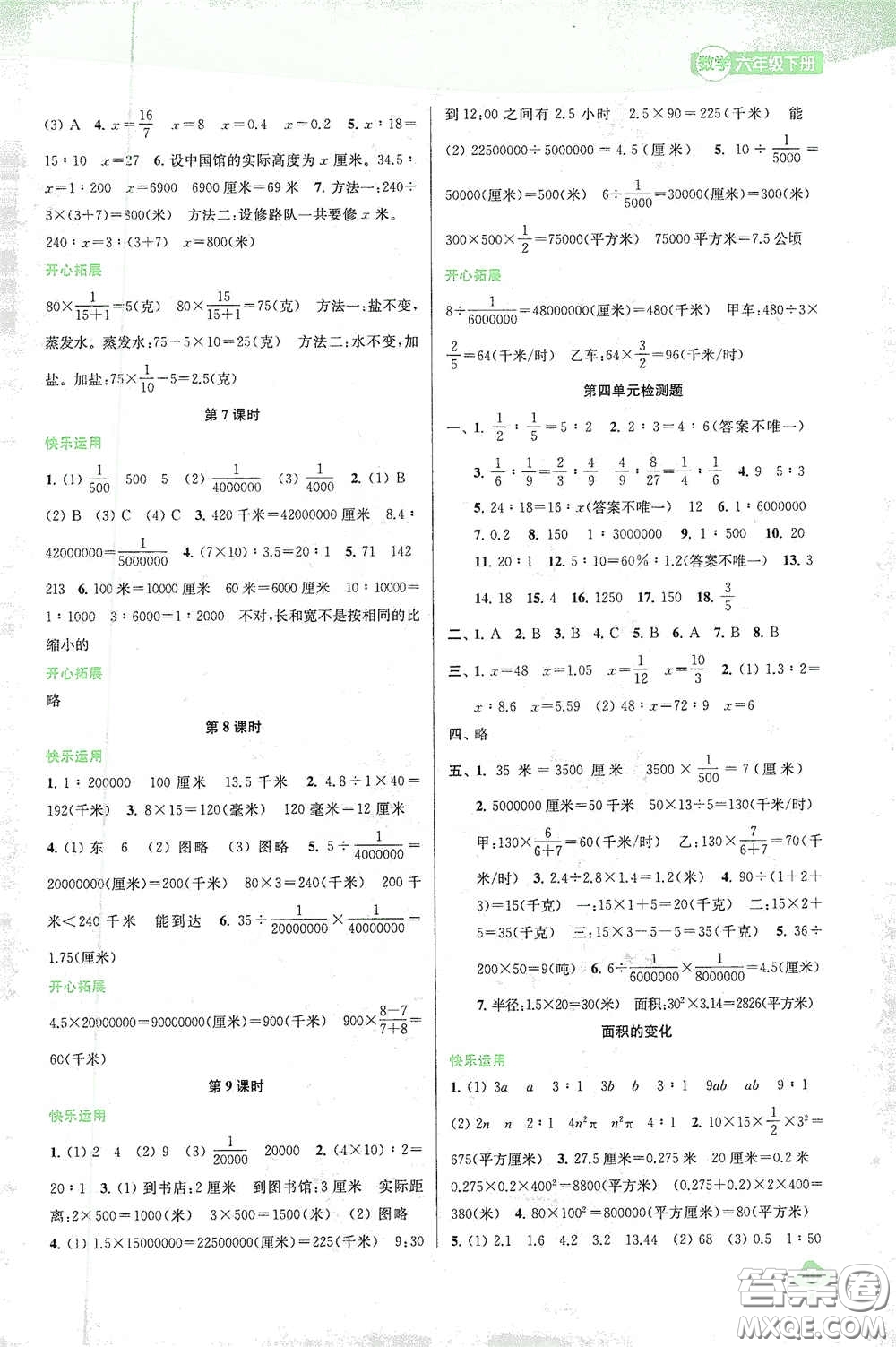 蘇州大學出版社2021金鑰匙1+1課時作業(yè)六年級數(shù)學下冊國標江蘇版答案