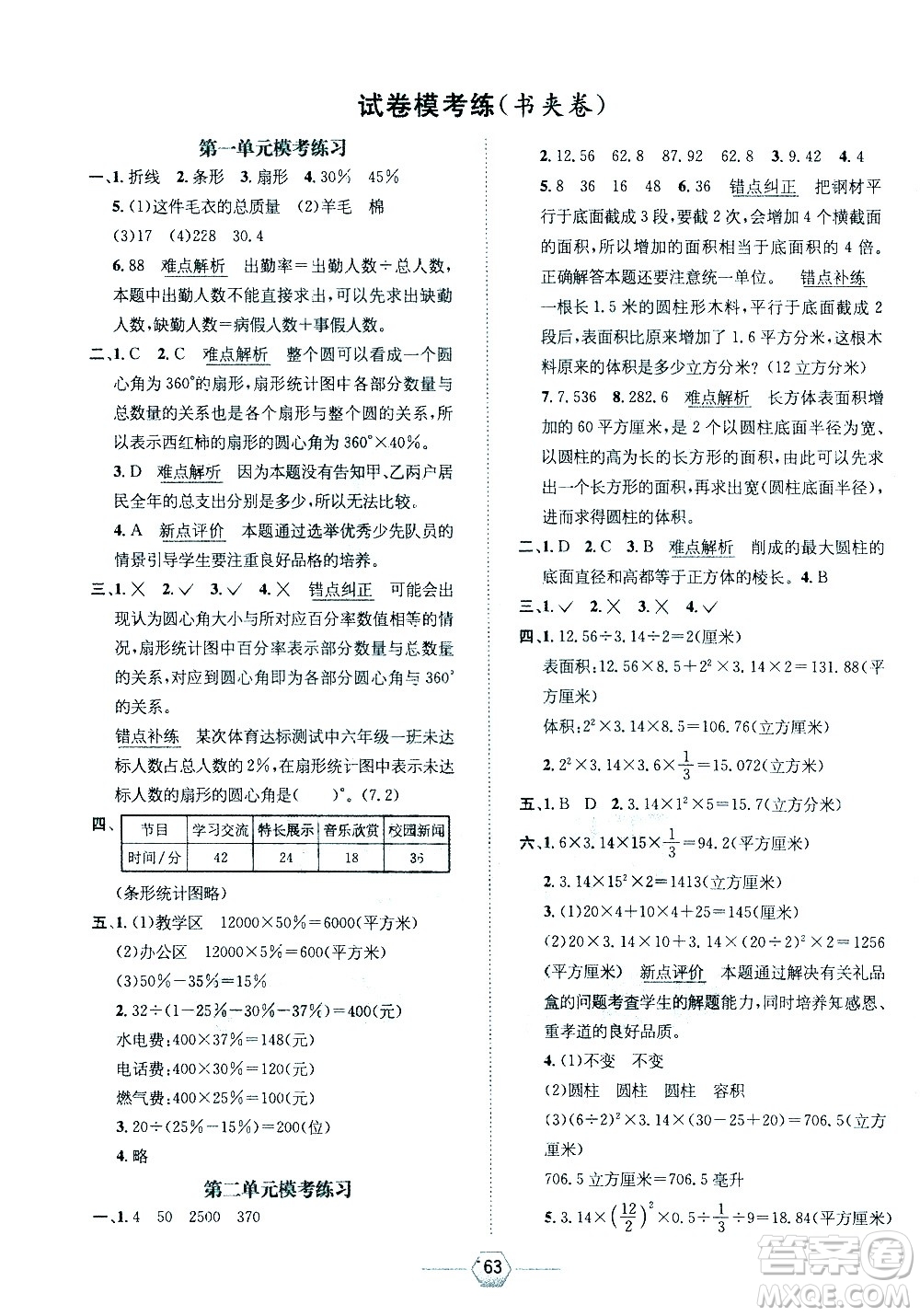 現(xiàn)代教育出版社2021走向優(yōu)等生六年級(jí)數(shù)學(xué)下江蘇版答案