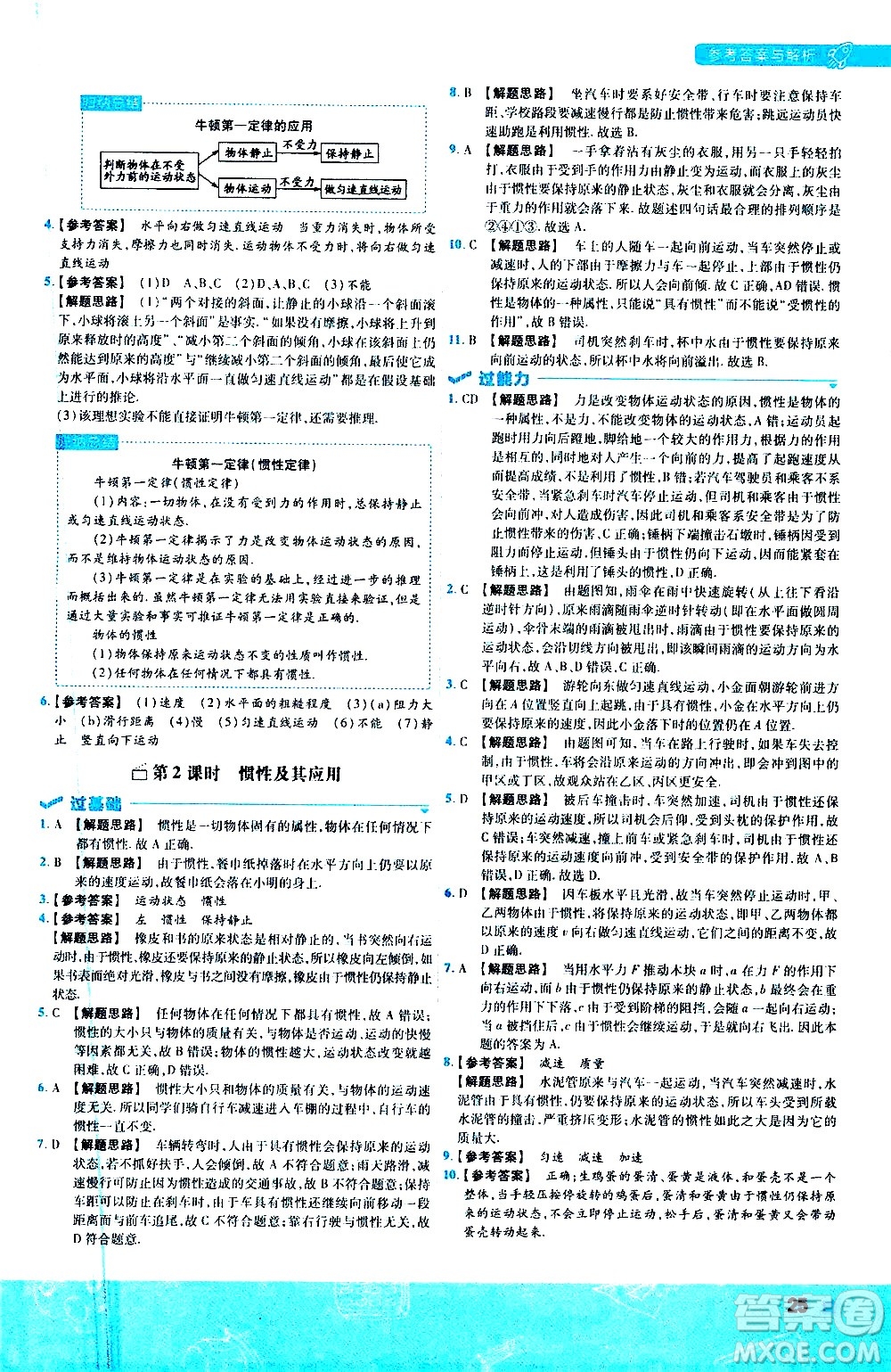 南京師范大學出版社2021版一遍過初中物理八年級下冊SK蘇科版答案