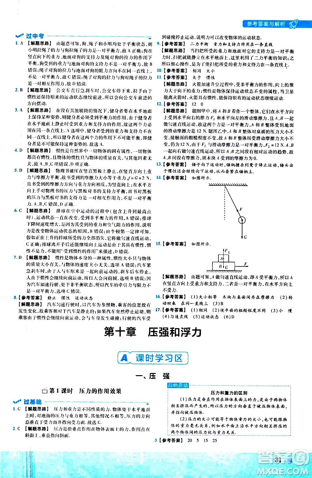 南京師范大學出版社2021版一遍過初中物理八年級下冊SK蘇科版答案