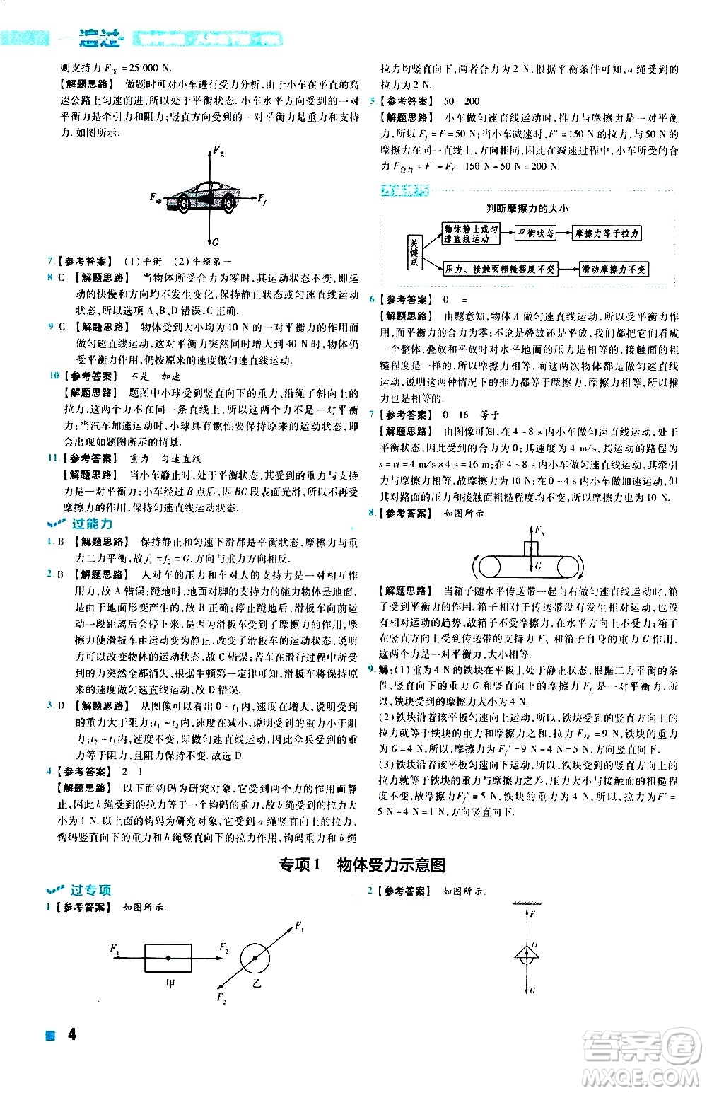 南京師范大學出版社2021版一遍過初中物理八年級下冊HK滬科版答案