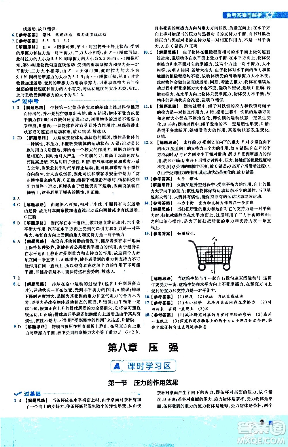 南京師范大學出版社2021版一遍過初中物理八年級下冊HK滬科版答案