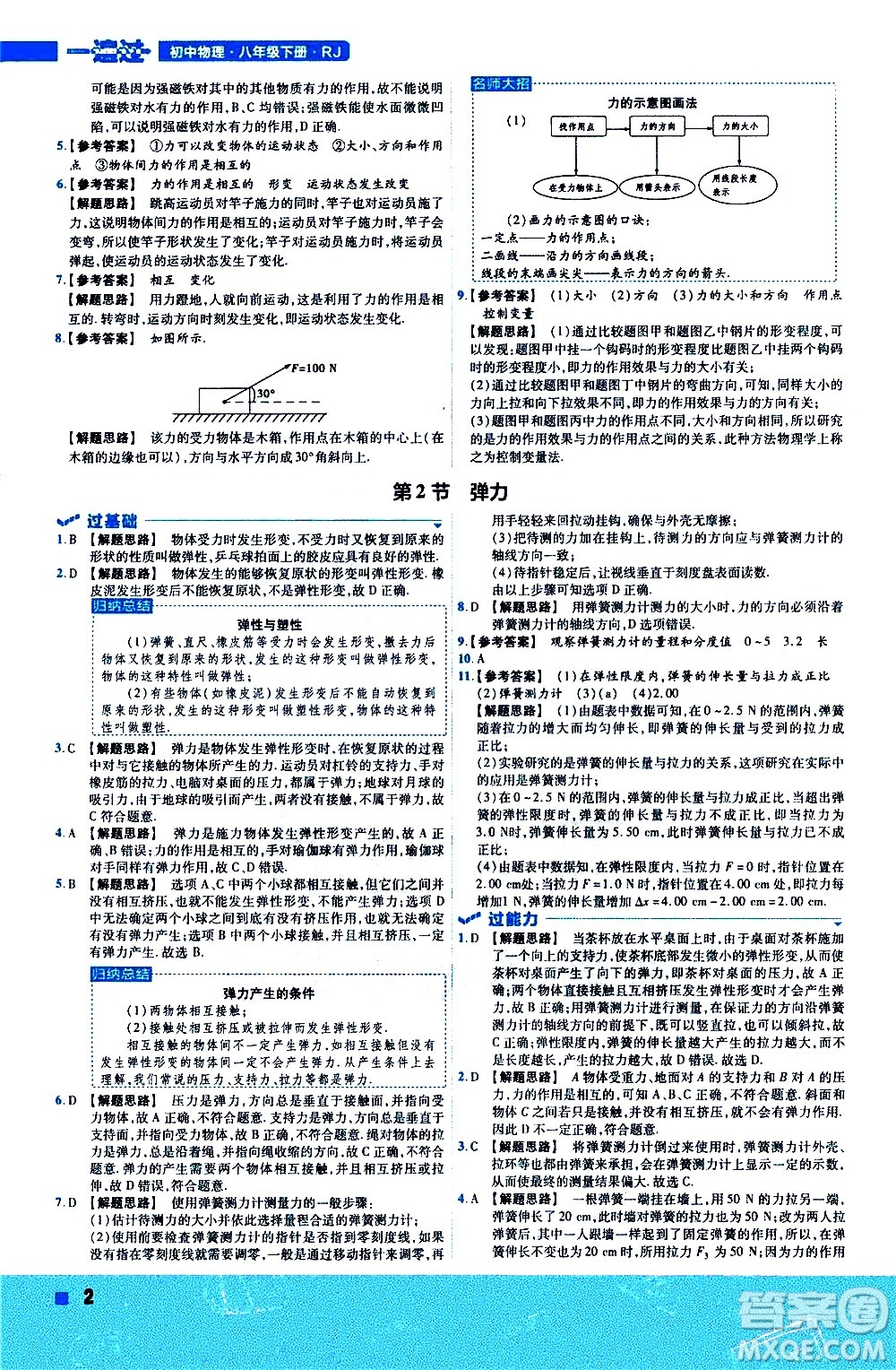 南京師范大學(xué)出版社2021版一遍過初中物理八年級下冊RJ人教版答案