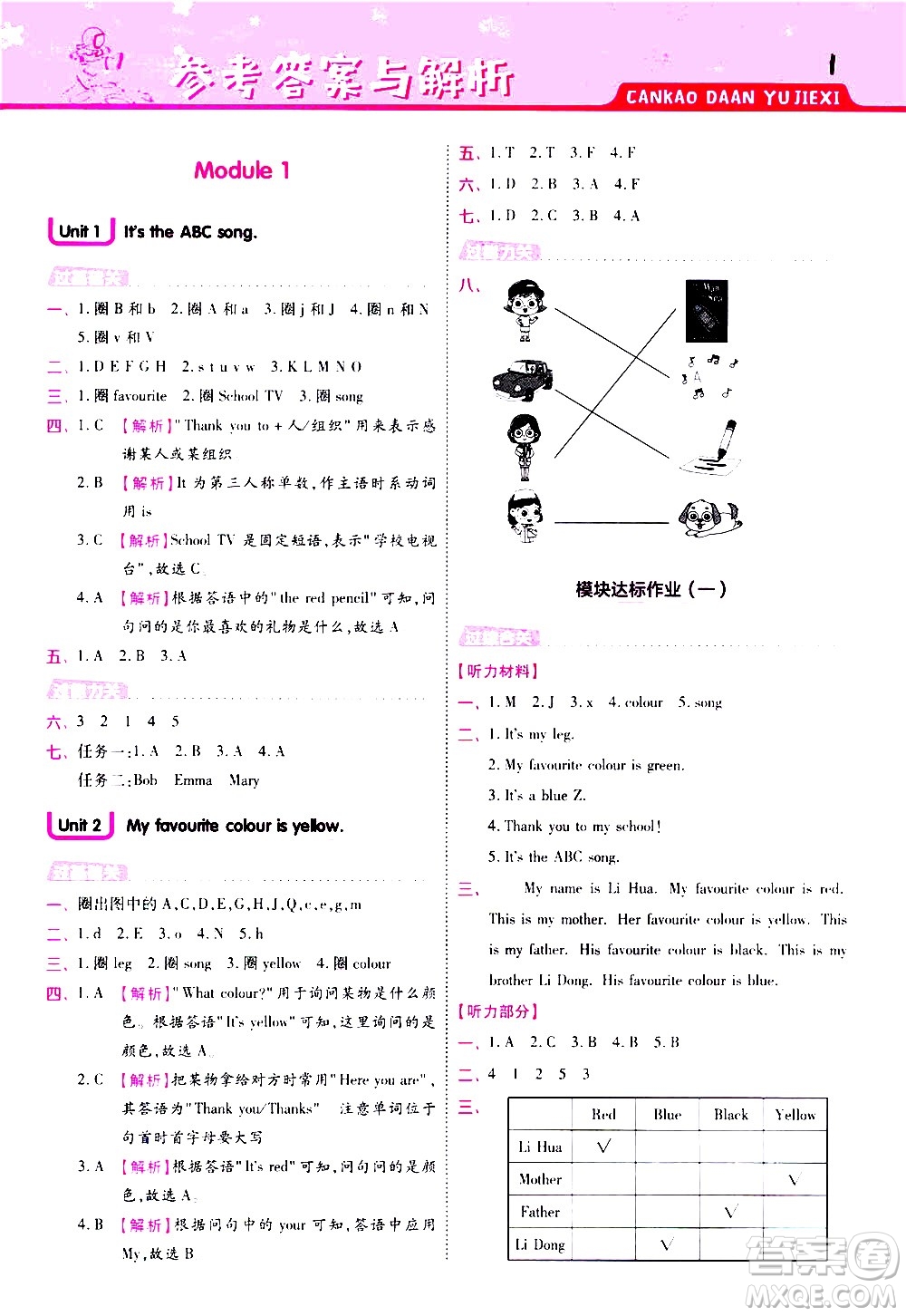 南京師范大學(xué)出版社2021春季一遍過小學(xué)英語三年級下冊WY外研版答案