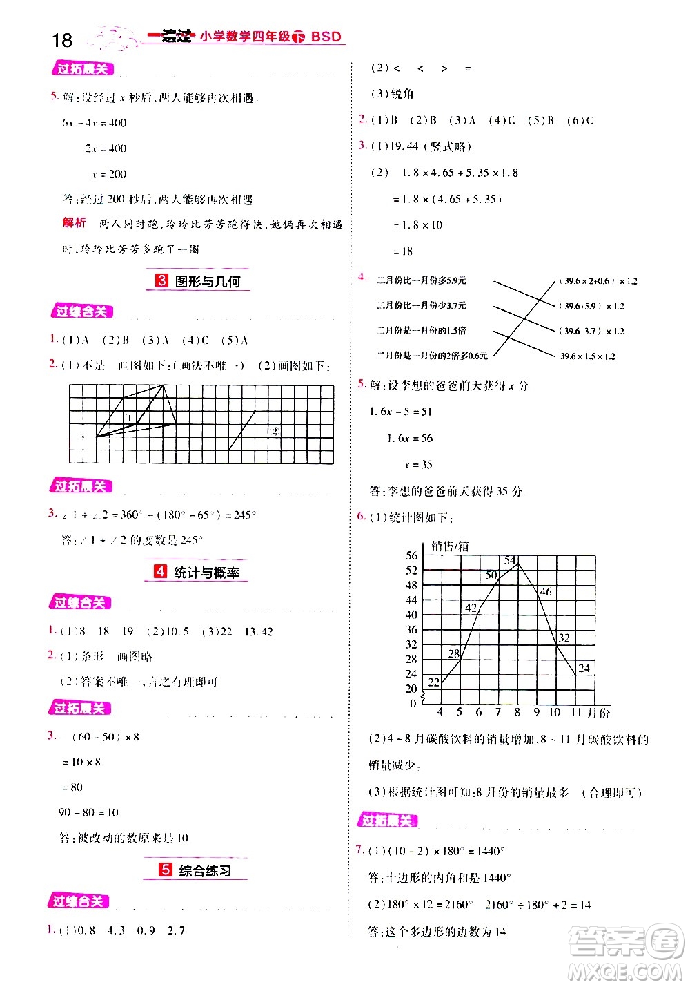 南京師范大學(xué)出版社2021春季一遍過小學(xué)數(shù)學(xué)四年級下冊BSD北師大版答案