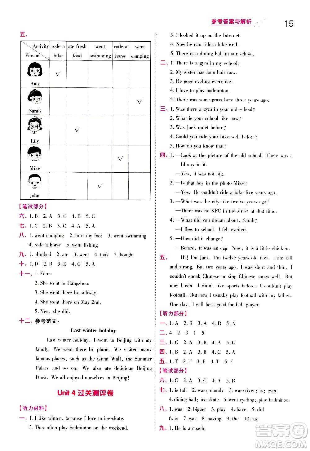 南京師范大學(xué)出版社2021春季一遍過小學(xué)英語六年級(jí)下冊(cè)RP人教版答案