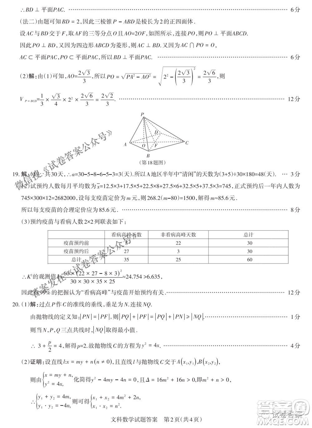 2021年山西省高考考前適應(yīng)性測試二文科數(shù)學(xué)試題及答案