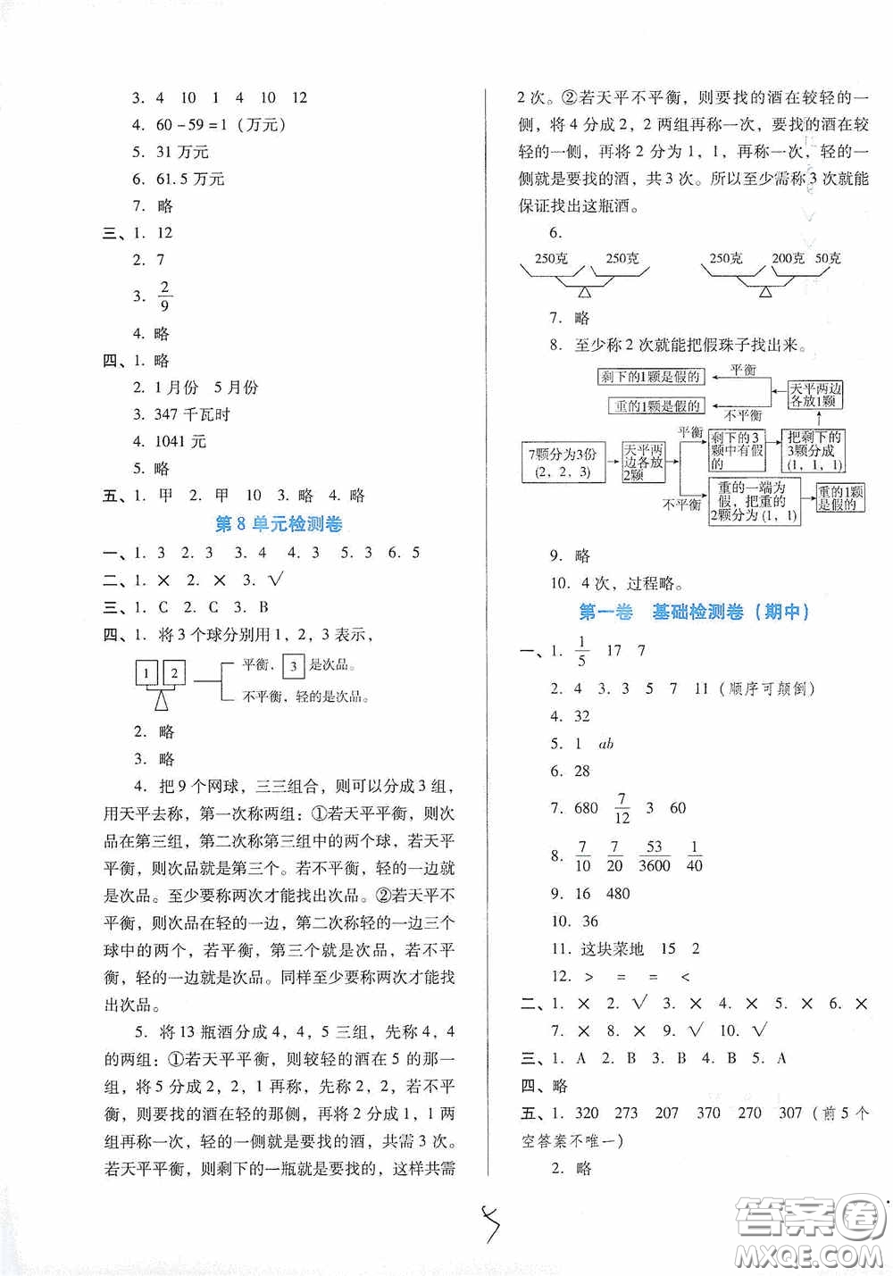 河北少年兒童出版社2021單元檢測(cè)卷五年級(jí)數(shù)學(xué)下冊(cè)人教版答案