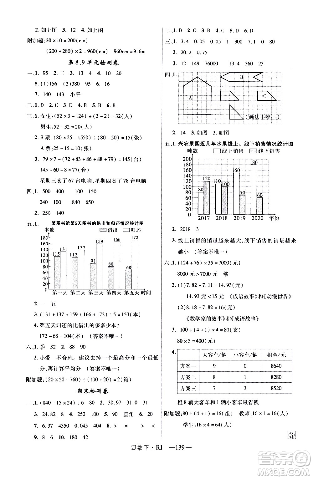 延邊大學出版社2021新領程數(shù)學四年級下冊RJ人教版答案