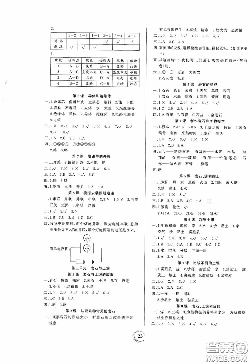 貴州教育出版社2021家庭作業(yè)四年級科學下冊人教版答案