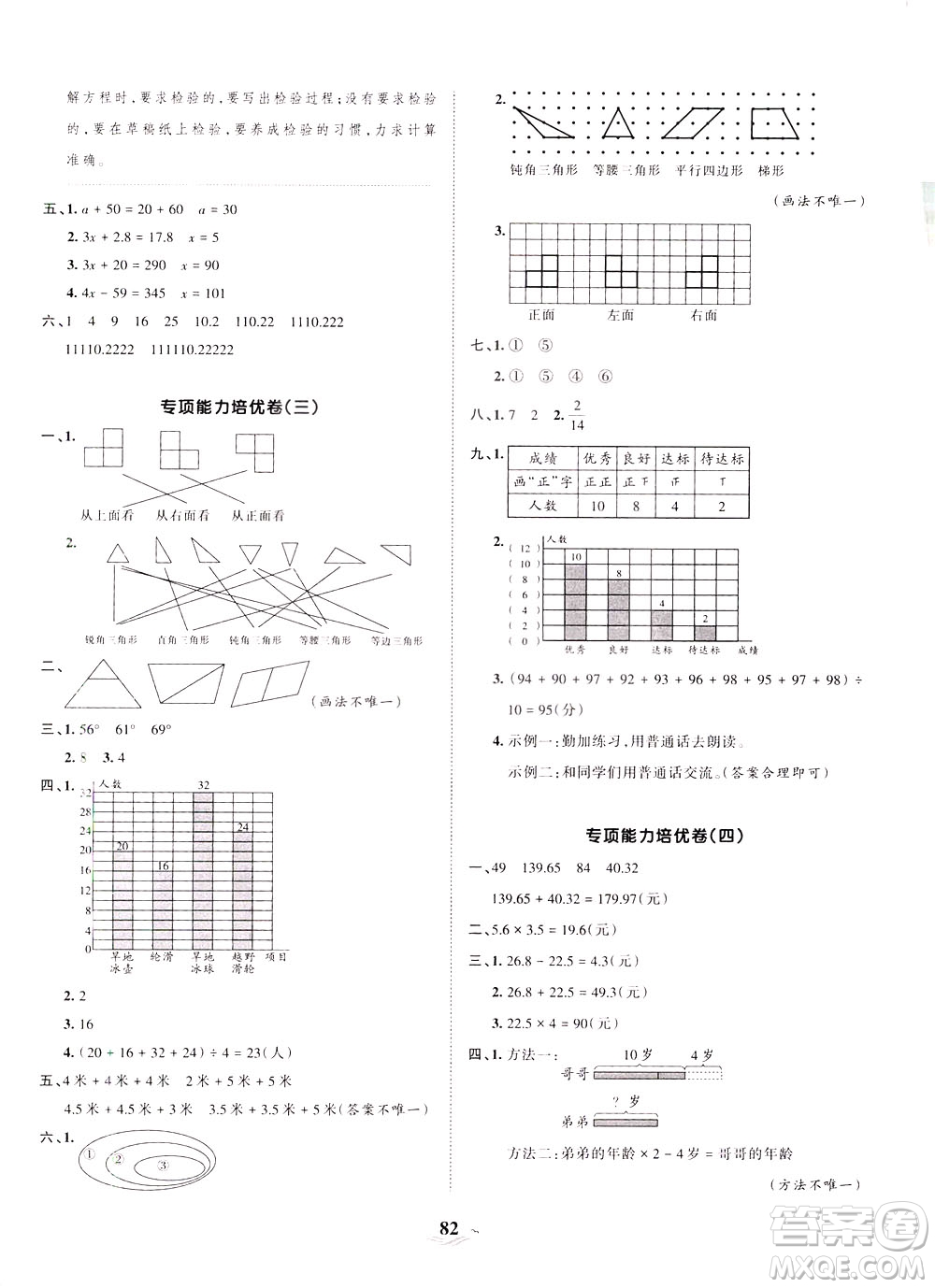 江西人民出版社2021春王朝霞培優(yōu)100分數(shù)學四年級下冊BS北師大版答案