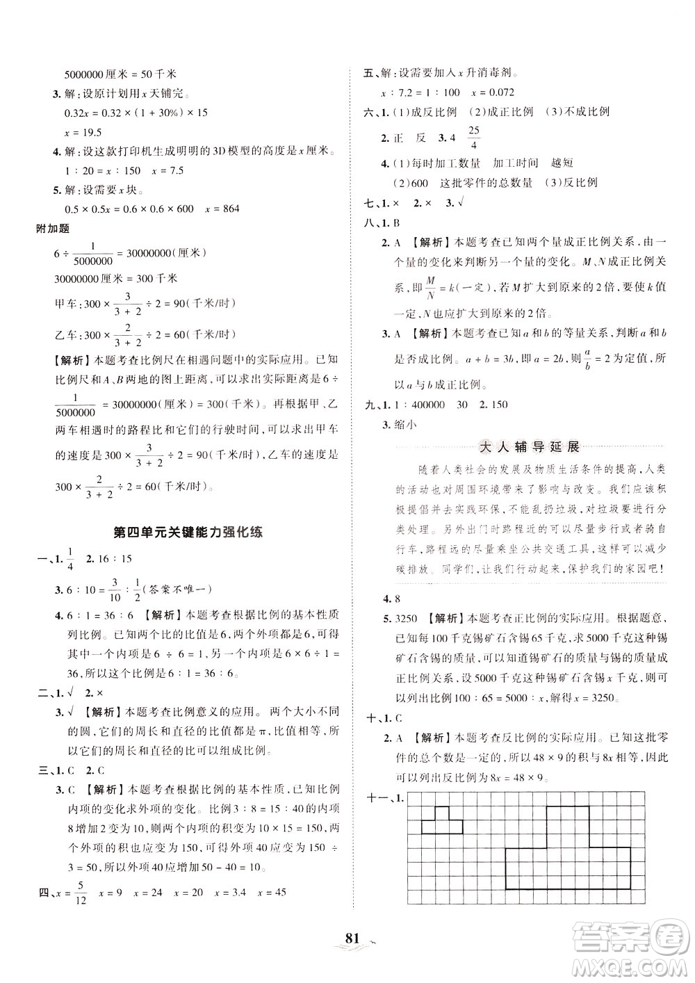 江西人民出版社2021春王朝霞培優(yōu)100分?jǐn)?shù)學(xué)六年級(jí)下冊(cè)RJ人教版答案