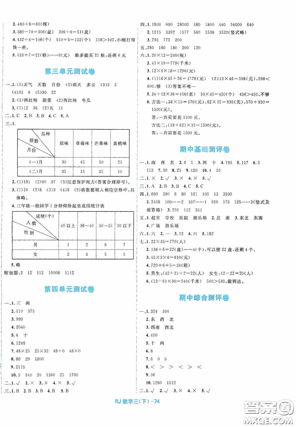 黑龍江少年兒童出版社2021創(chuàng)新與探究測(cè)試卷三年級(jí)數(shù)學(xué)下冊(cè)人教版答案