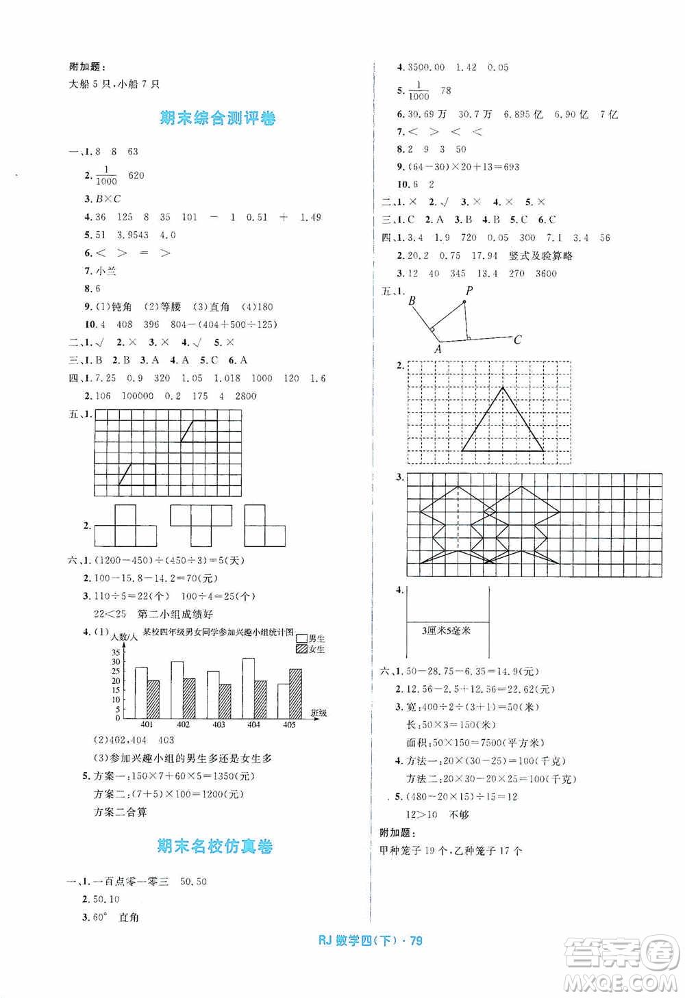 黑龍江少年兒童出版社2021創(chuàng)新與探究測試卷四年級(jí)數(shù)學(xué)下冊(cè)人教版答案