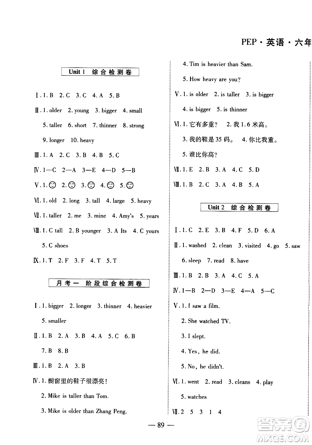 天地出版社2021名師優(yōu)題小學(xué)系列卷英語六年級下冊PEP人教版答案