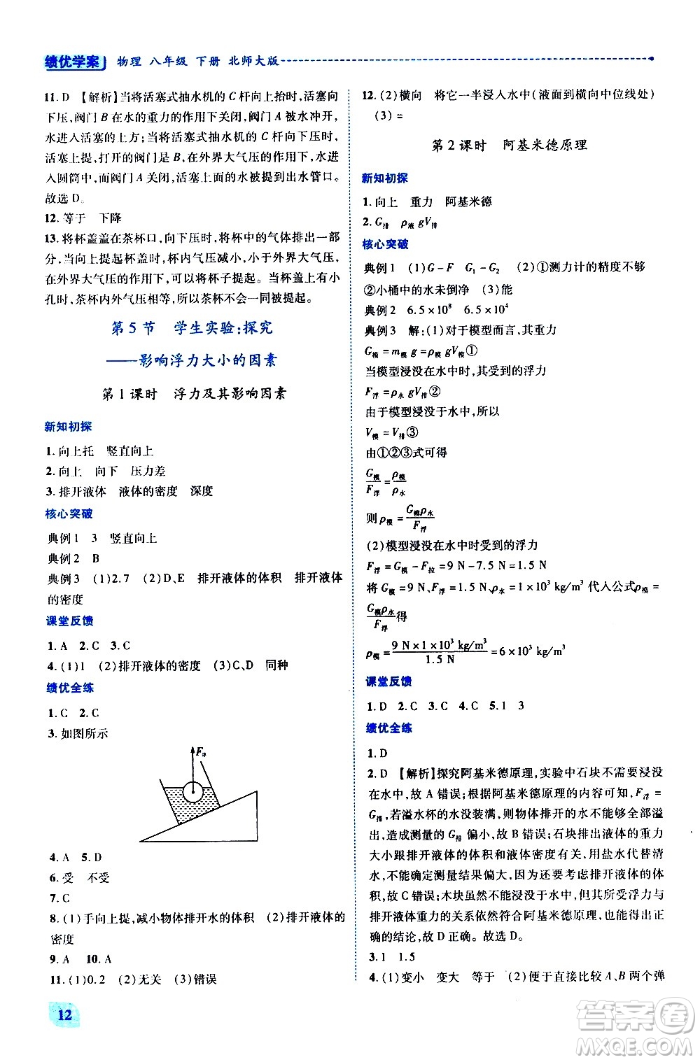 陜西師范大學(xué)出版總社有限公司2021績(jī)優(yōu)學(xué)案物理八年級(jí)下冊(cè)北師大版答案