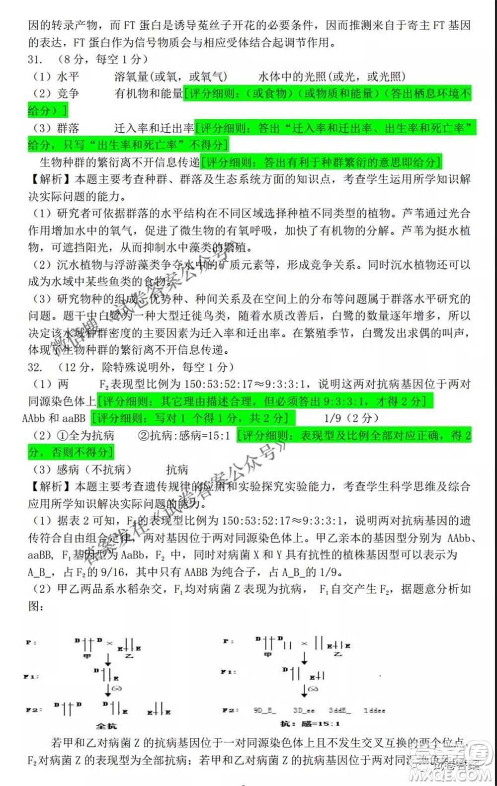 2021年晉中三模高三理科綜合試題及答案