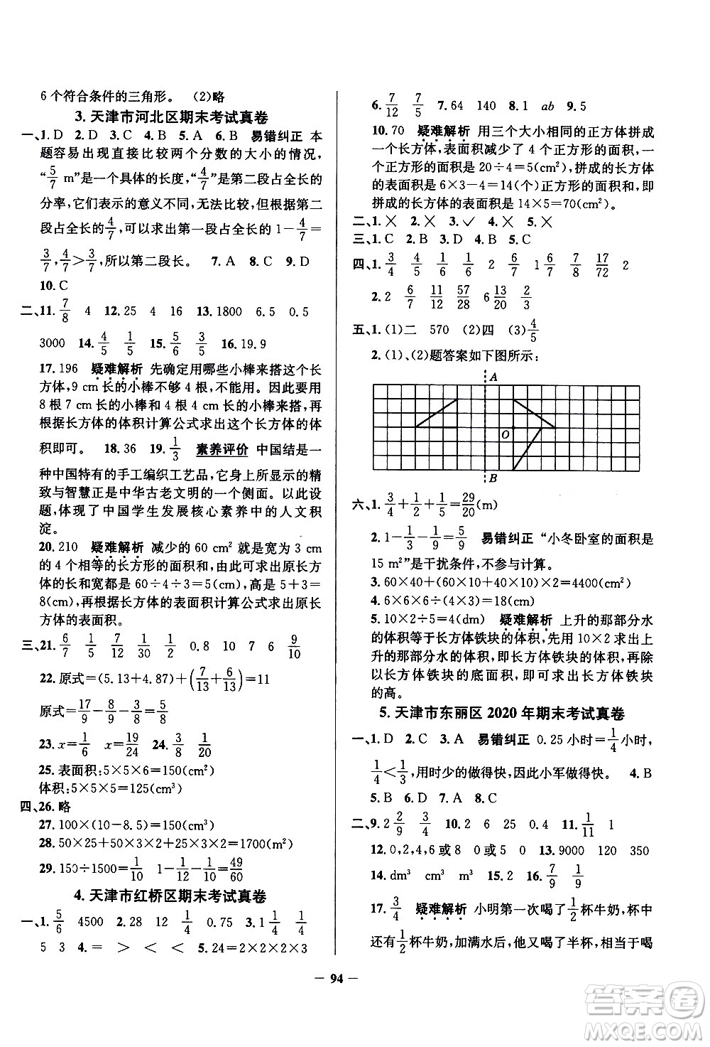 陜西人民教育出版社2021年真題圈天津市小學(xué)考試真卷三步練數(shù)學(xué)五年級下冊答案