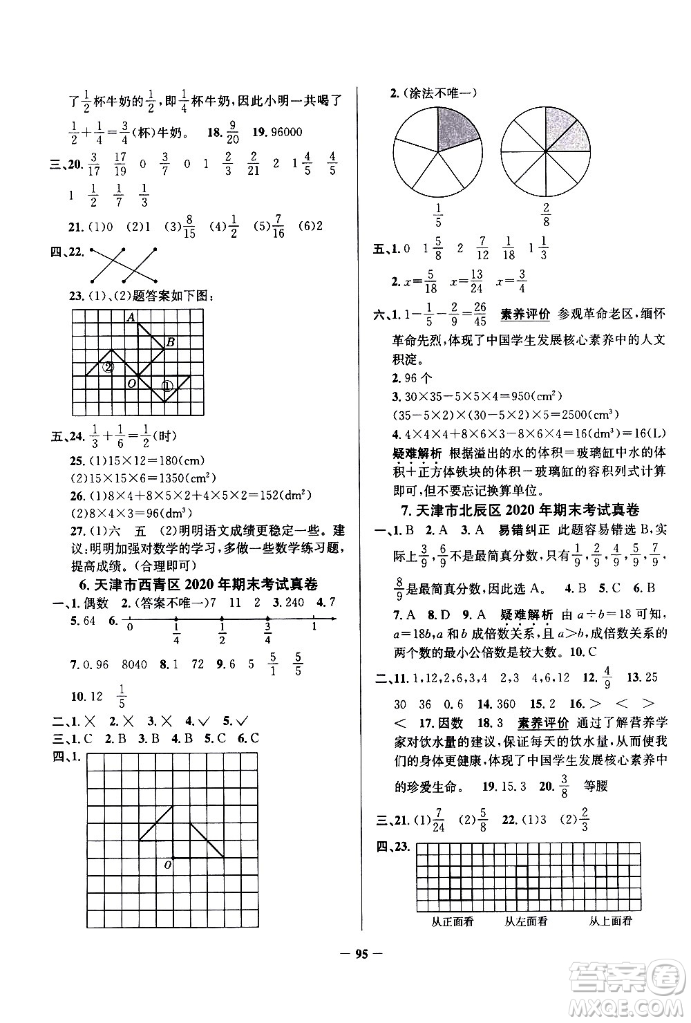 陜西人民教育出版社2021年真題圈天津市小學(xué)考試真卷三步練數(shù)學(xué)五年級下冊答案