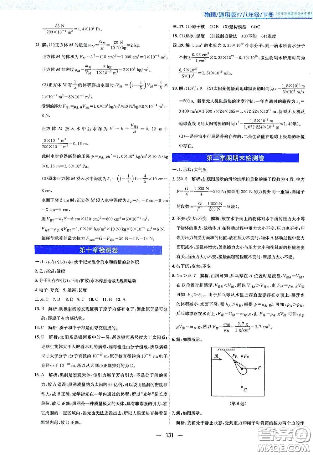 安徽教育出版社2021新編基礎(chǔ)訓(xùn)練八年級物理下冊通用版Y版答案