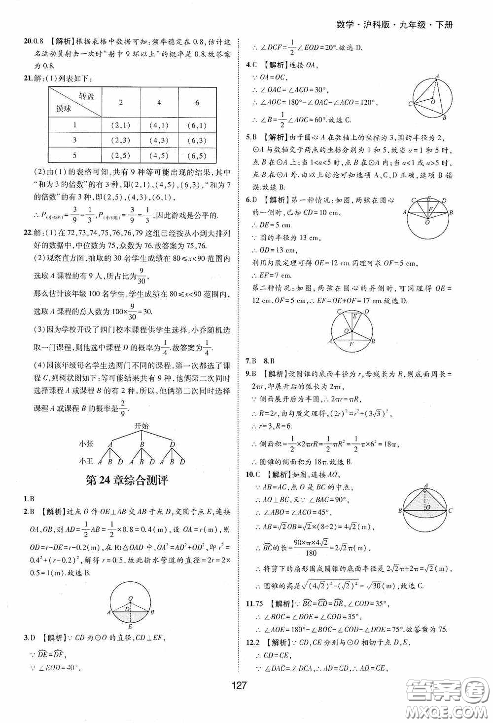 黃山出版社2021新編基礎(chǔ)訓(xùn)練九年級數(shù)學(xué)下冊滬科版答案