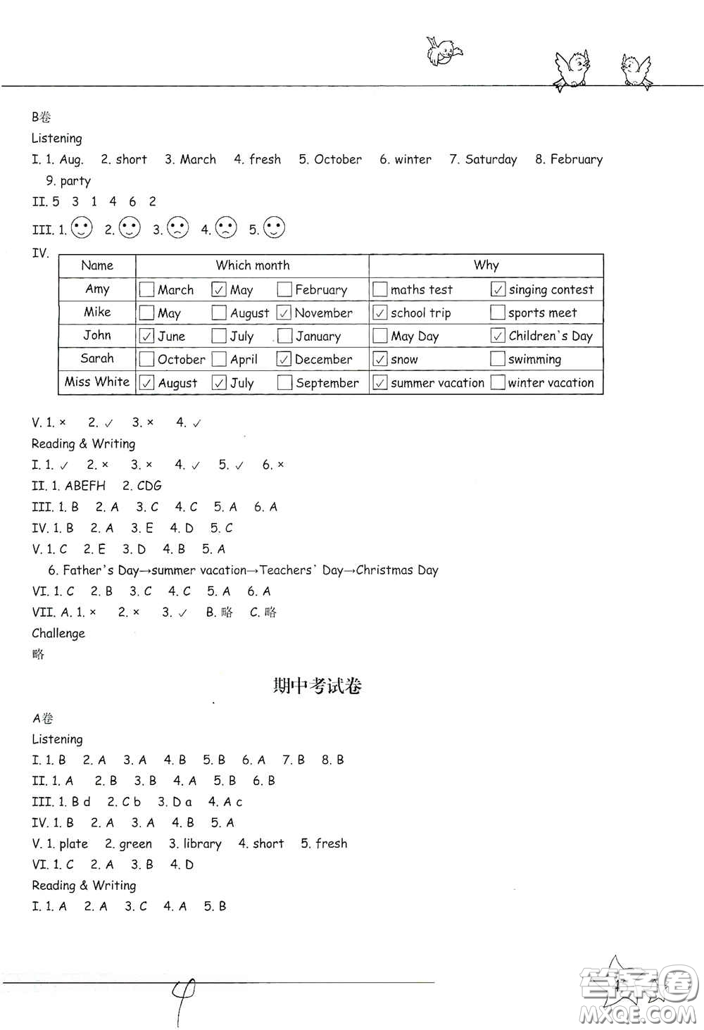 浙江教育出版社2021新課標(biāo)同步雙測五年級小學(xué)英語下冊答案