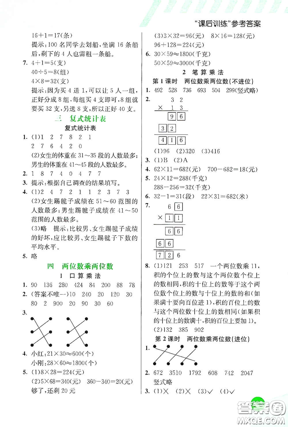 河北教育出版社2021小學(xué)創(chuàng)新一點(diǎn)通三年級(jí)數(shù)學(xué)下冊(cè)人教版答案