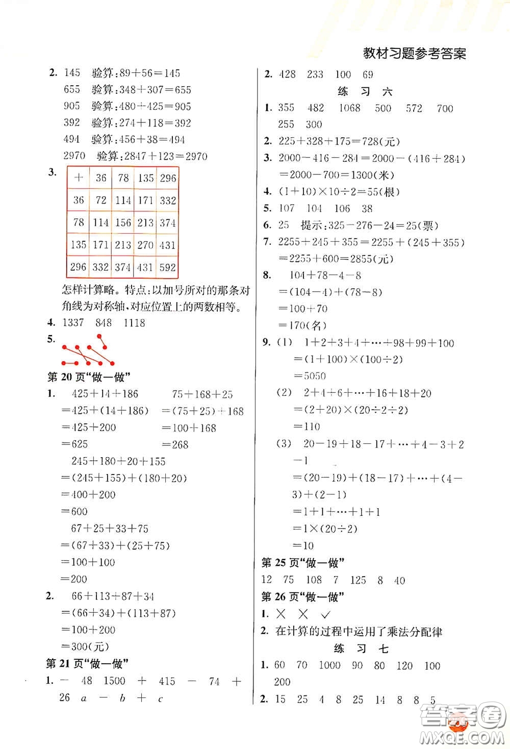 河北教育出版社2021小學(xué)創(chuàng)新一點(diǎn)通四年級(jí)數(shù)學(xué)下冊(cè)人教版答案