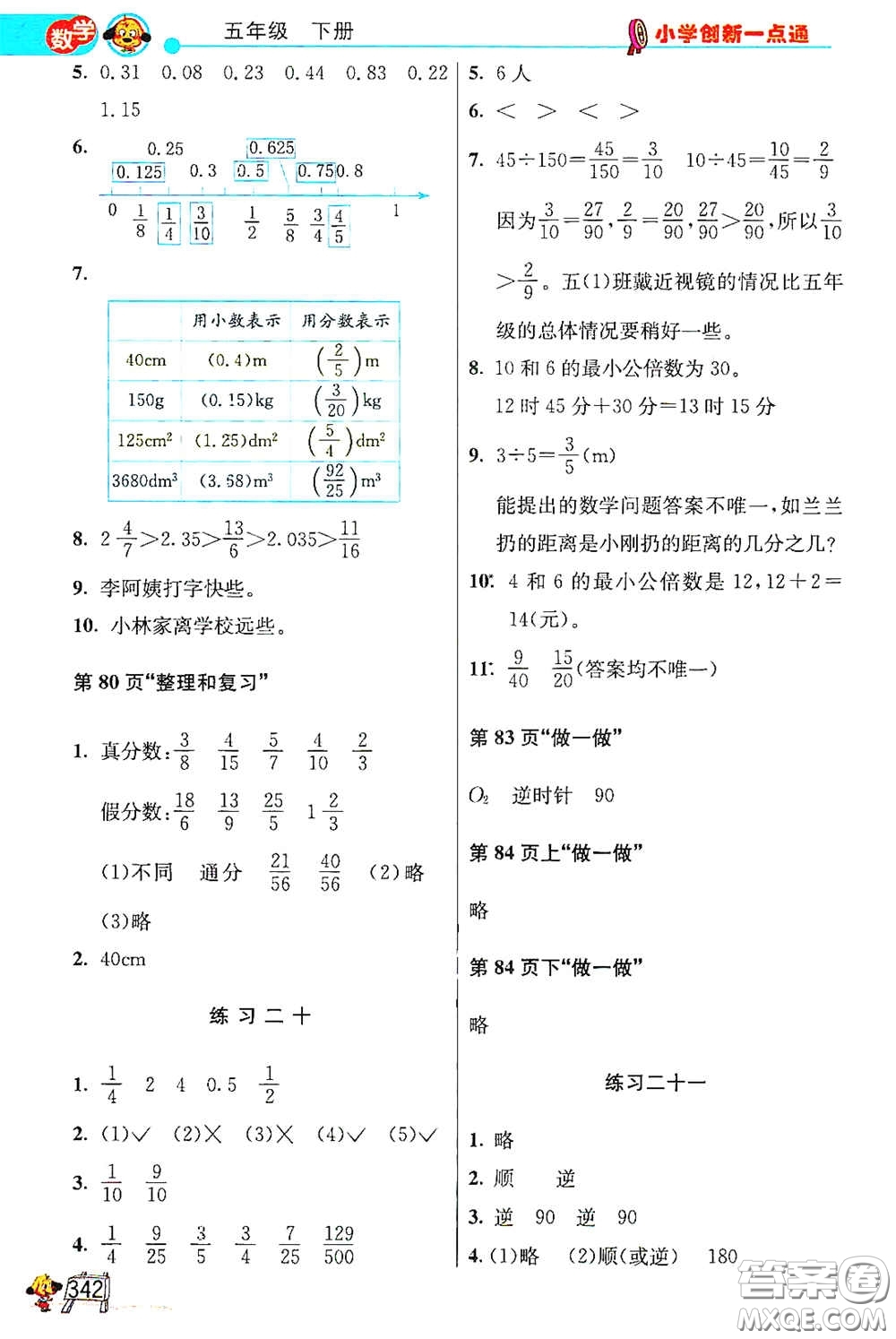 河北教育出版社2021小學(xué)創(chuàng)新一點(diǎn)通合訂本五年級(jí)語文數(shù)學(xué)合訂本下冊(cè)升級(jí)彩色版答案