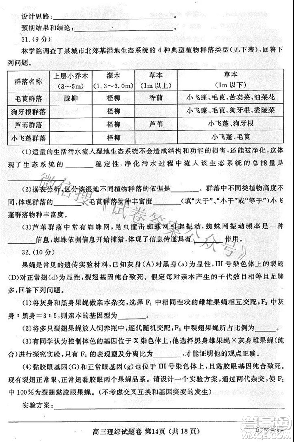 鄭州市2021年高中畢業(yè)年級第三次質量預測理科綜合試題及答案