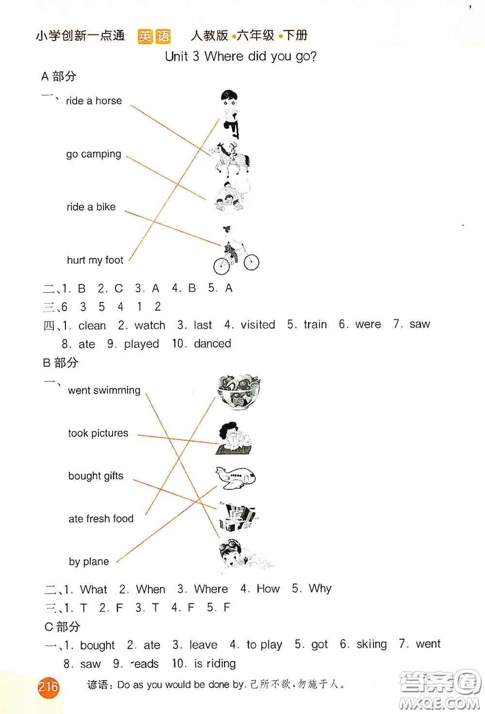 河北教育出版社2021小學(xué)創(chuàng)新一點(diǎn)通六年級(jí)英語下冊答案