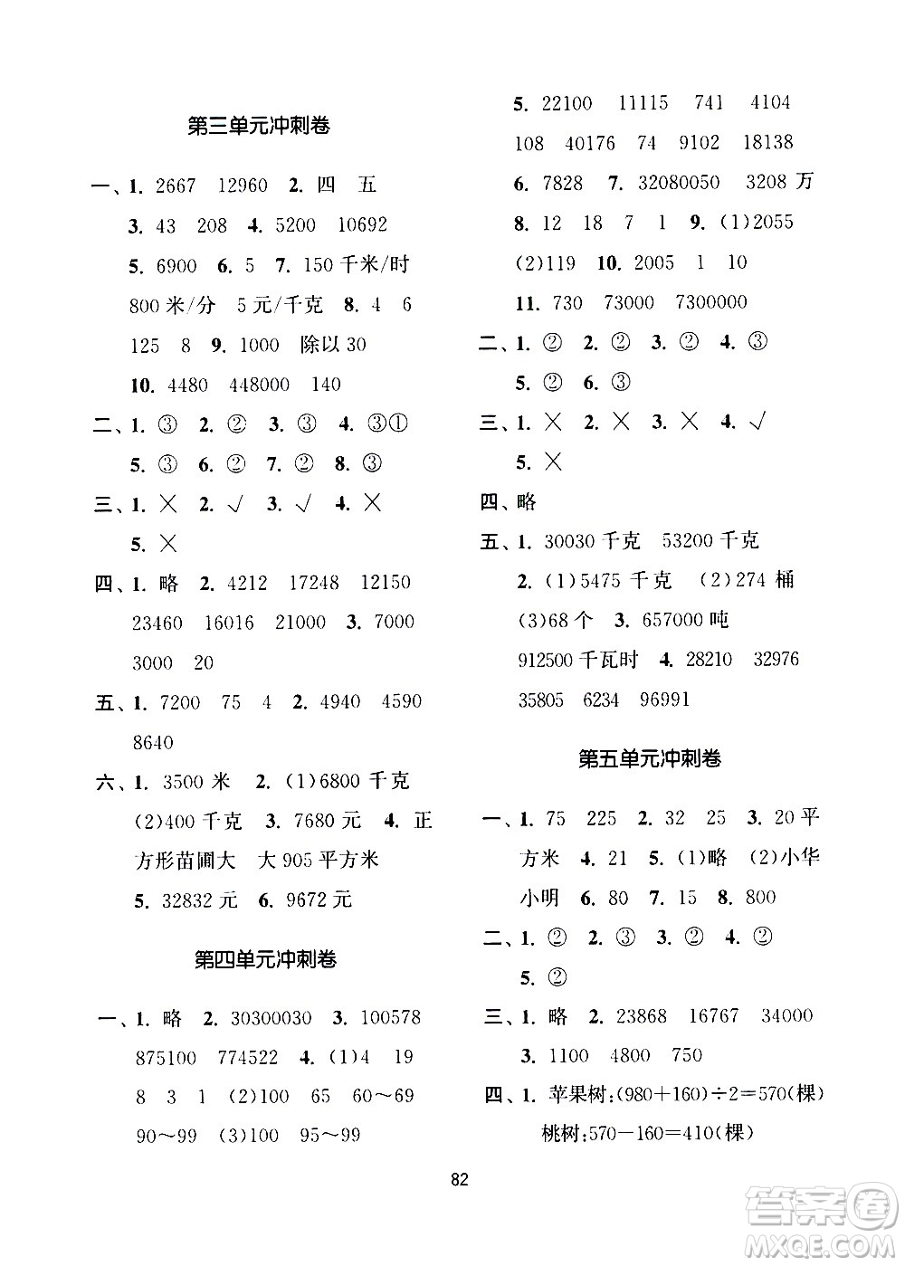 南京大學(xué)出版社2021期末沖刺滿(mǎn)分卷數(shù)學(xué)四年級(jí)下冊(cè)江蘇版答案