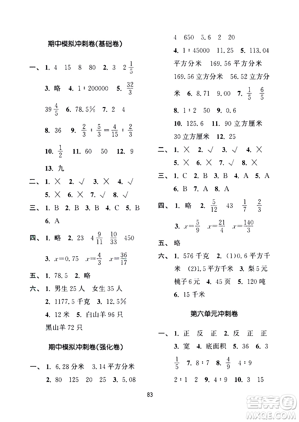 南京大學(xué)出版社2021期末沖刺滿分卷數(shù)學(xué)六年級(jí)下冊(cè)江蘇版答案