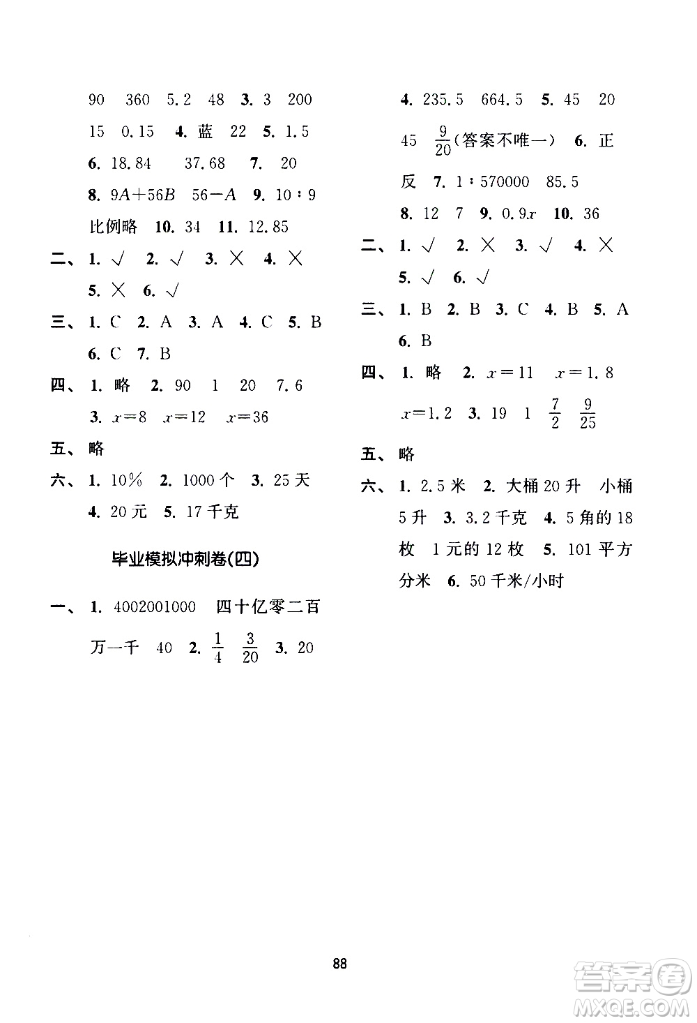 南京大學(xué)出版社2021期末沖刺滿分卷數(shù)學(xué)六年級(jí)下冊(cè)江蘇版答案