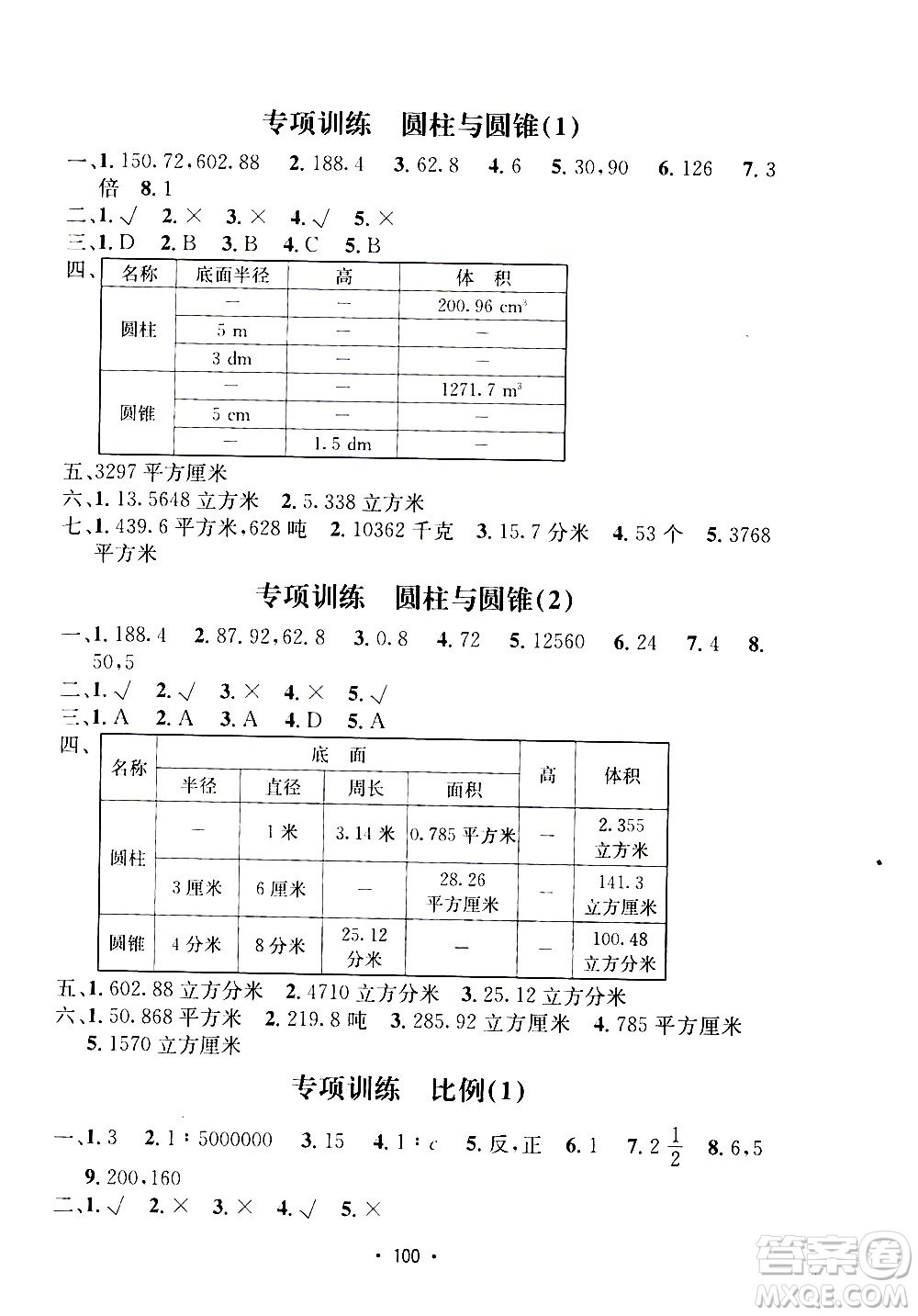 開明出版社2021小學期末沖刺100分數(shù)學六年級下冊人教版答案