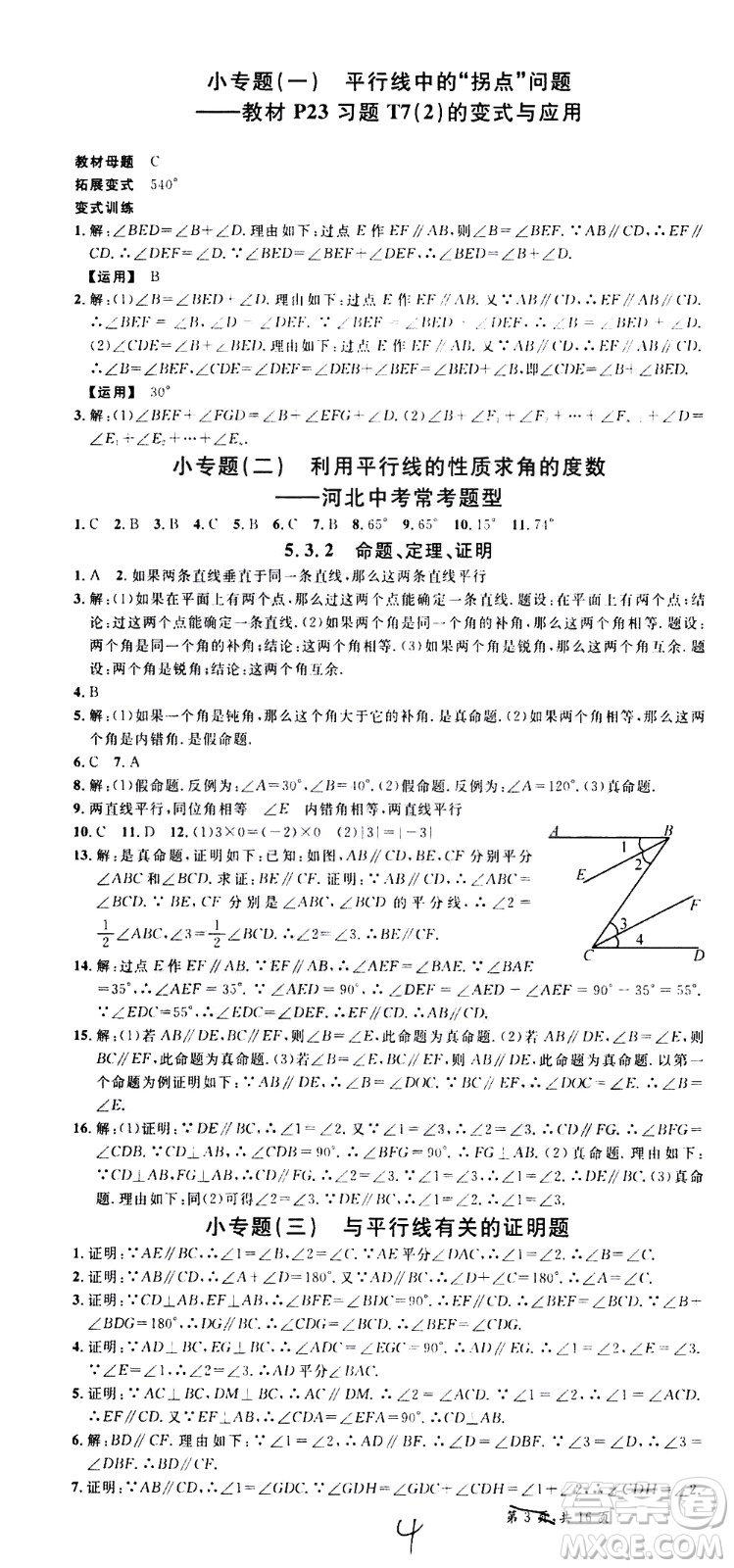 吉林教育出版社2021名校課堂河北專版領(lǐng)導(dǎo)者數(shù)學(xué)七年級(jí)下冊(cè)RJ人教版答案