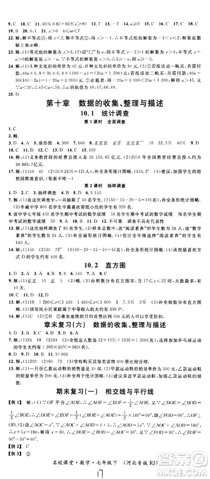 吉林教育出版社2021名校課堂河北專版領(lǐng)導(dǎo)者數(shù)學(xué)七年級(jí)下冊(cè)RJ人教版答案