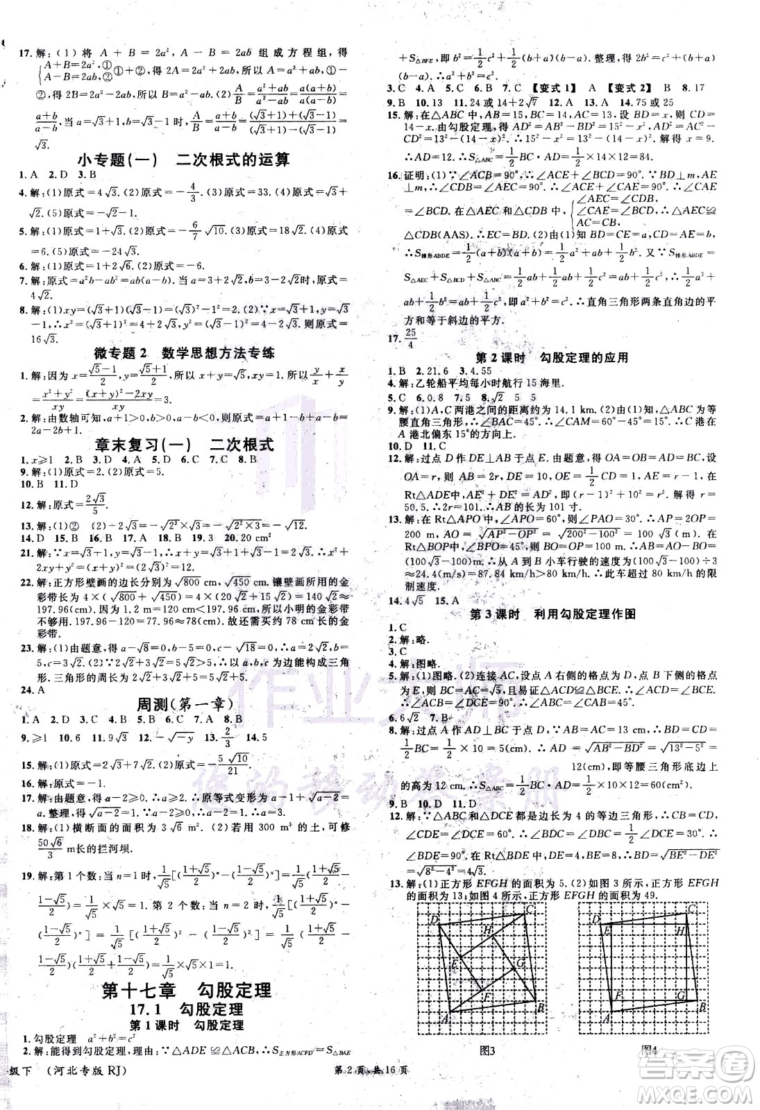 吉林教育出版社2021名校課堂河北專版領(lǐng)導者數(shù)學八年級下冊RJ人教版答案