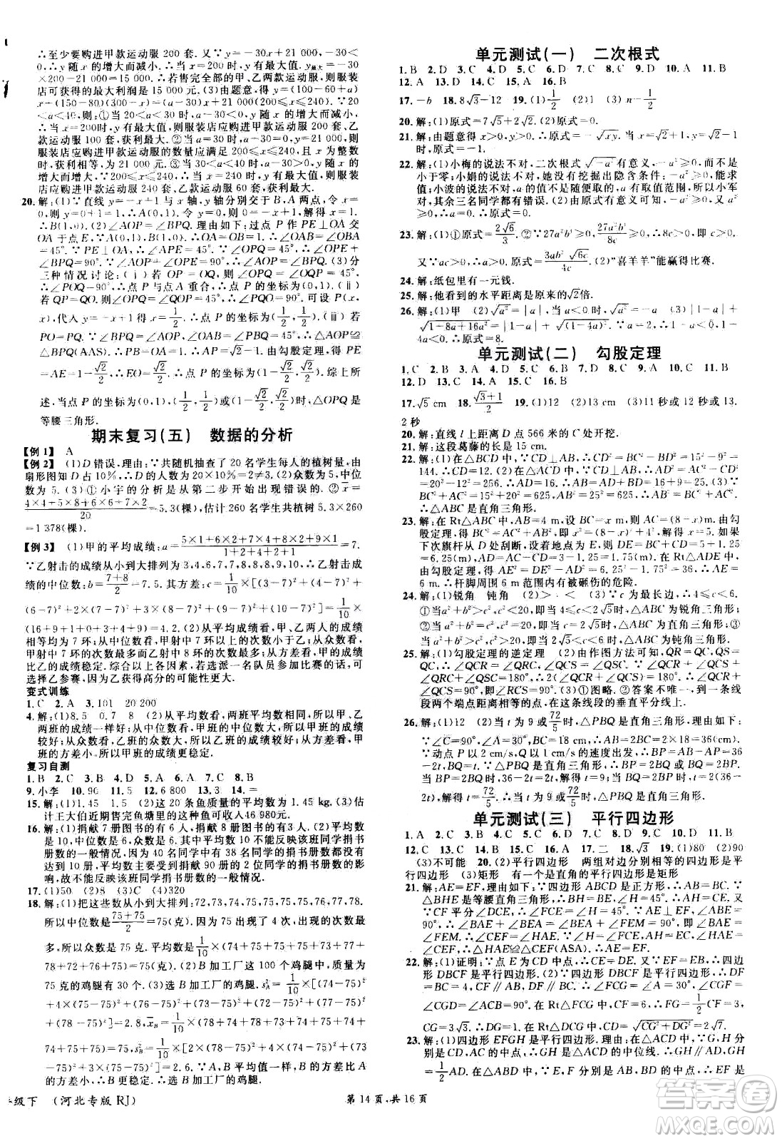 吉林教育出版社2021名校課堂河北專版領(lǐng)導者數(shù)學八年級下冊RJ人教版答案