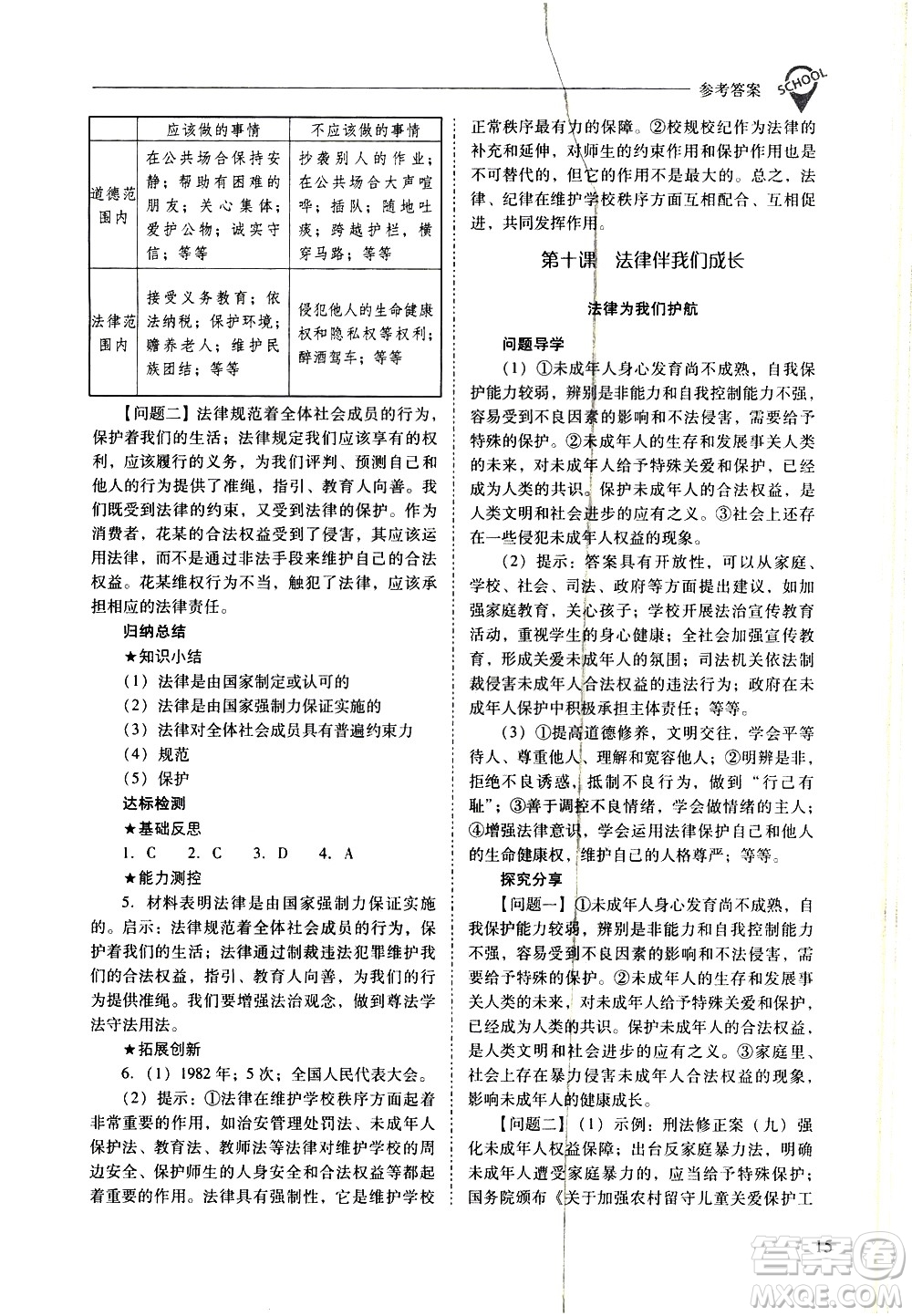 山西教育出版社2021新課程問題解決導(dǎo)學(xué)方案道德與法治七年級下冊人教版答案