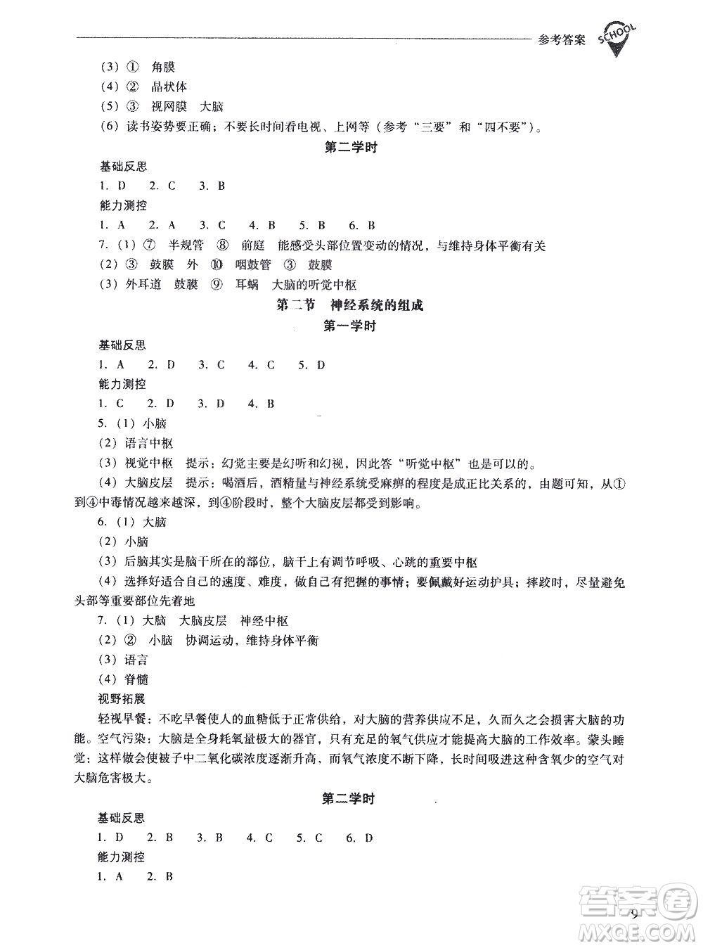 山西教育出版社2021新課程問題解決導(dǎo)學(xué)方案生物學(xué)七年級下冊人教版答案