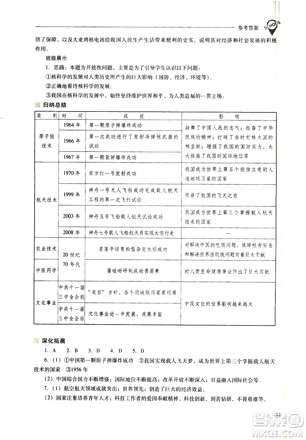 山西教育出版社2021新課程問題解決導(dǎo)學(xué)方案中國歷史八年級下冊人教版答案