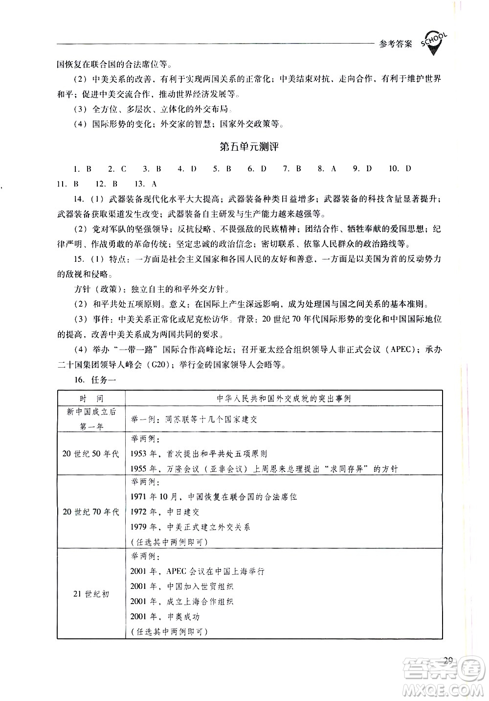 山西教育出版社2021新課程問題解決導(dǎo)學(xué)方案中國歷史八年級下冊人教版答案