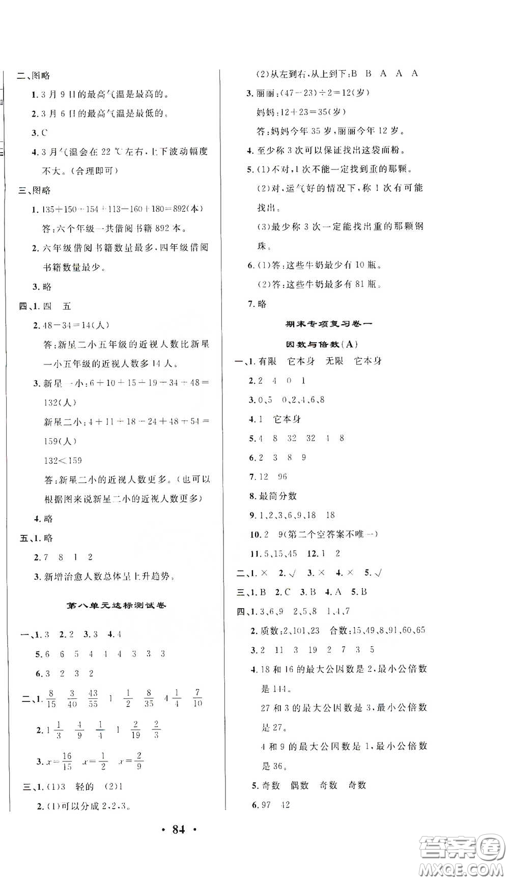 2021期末提分卷五年級數(shù)學(xué)下冊答案