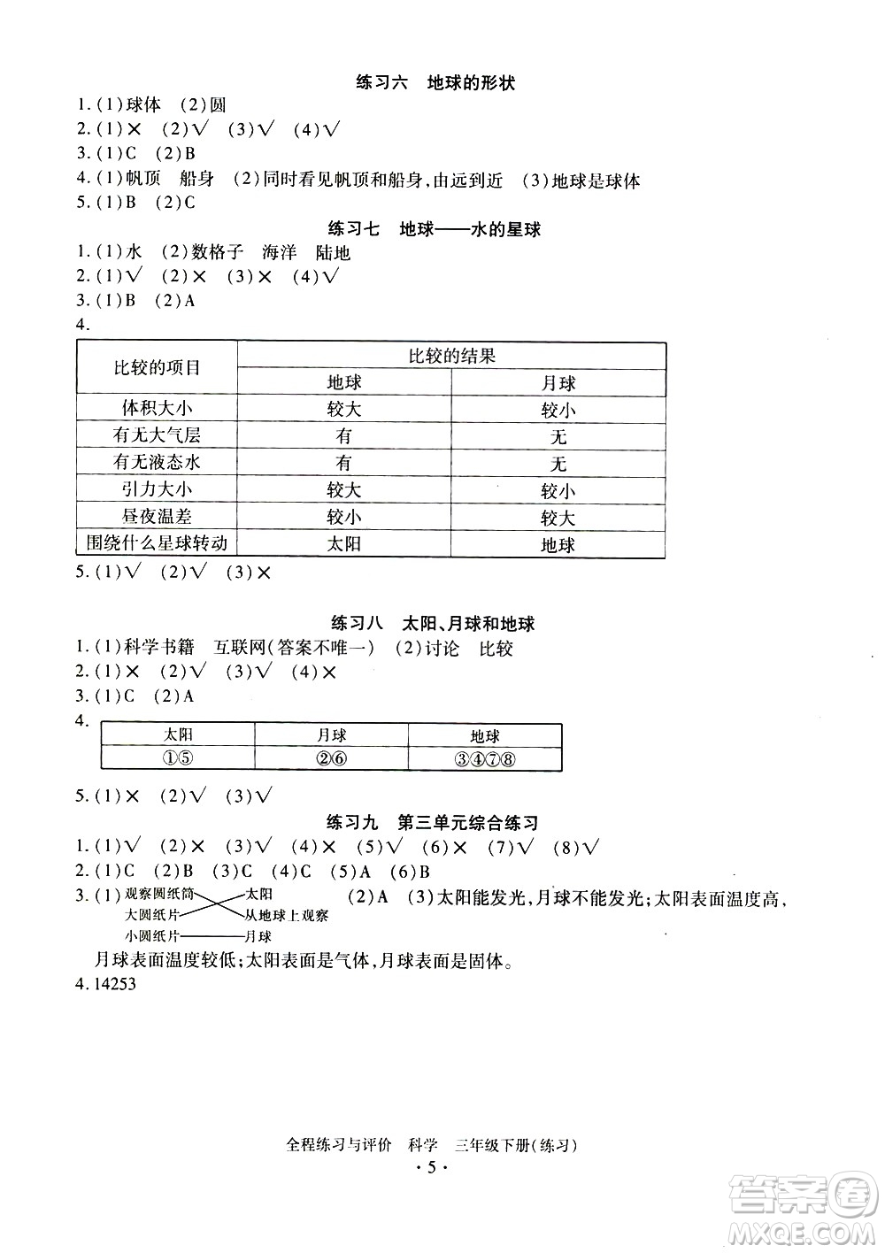 浙江人民出版社2021全程練習(xí)與評(píng)價(jià)練習(xí)三年級(jí)下冊(cè)科學(xué)J冀教版答案