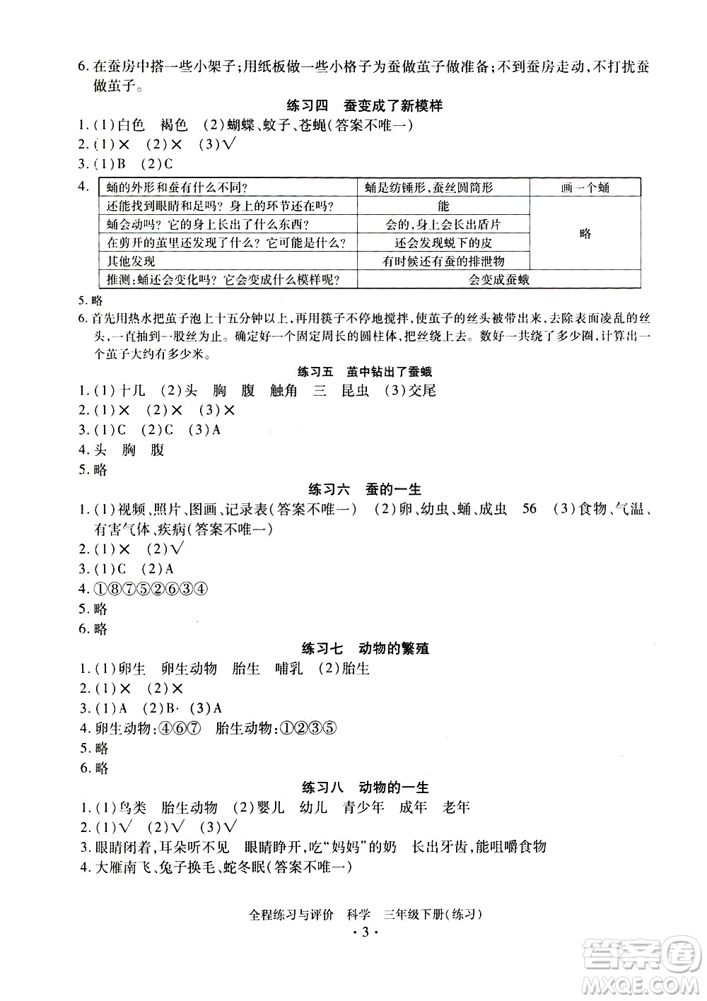 浙江人民出版社2021全程練習(xí)與評(píng)價(jià)練習(xí)三年級(jí)下冊(cè)科學(xué)J冀教版答案