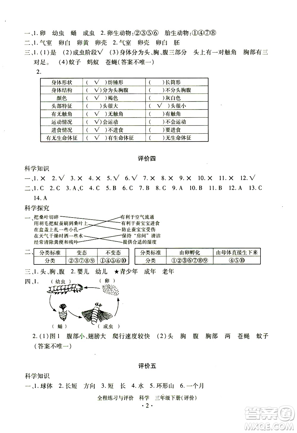 浙江人民出版社2021全程練習(xí)與評(píng)價(jià)評(píng)價(jià)三年級(jí)下冊(cè)科學(xué)J冀教版答案