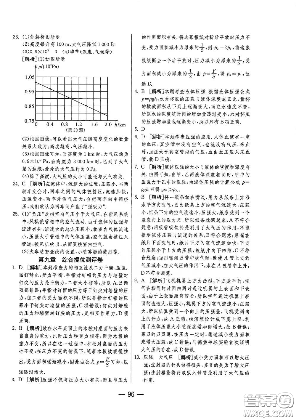 江蘇人民出版社2021期末闖關(guān)八年級(jí)物理下冊人民教育版答案