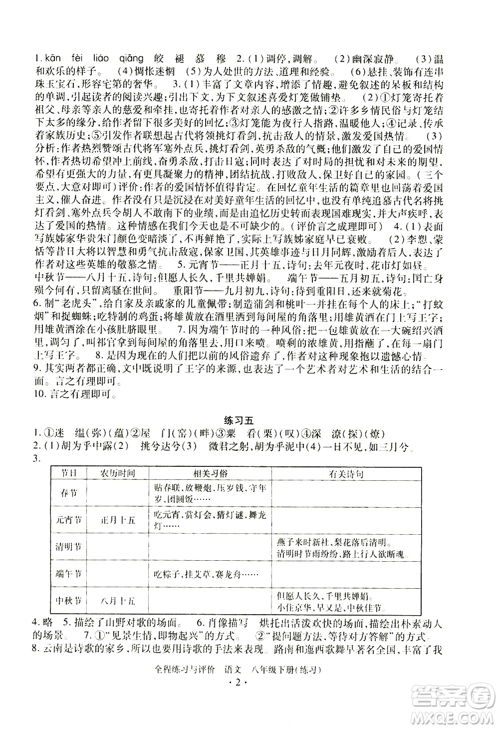 浙江人民出版社2021全程練習(xí)與評價練習(xí)八年級下冊語文R人教版答案